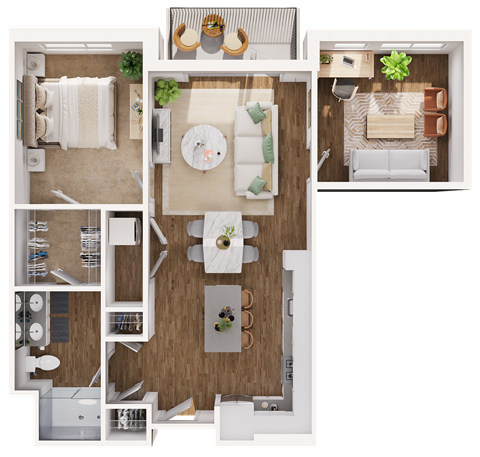 Daylily Floor Plan at Hamilton at Eagleview, featuring 1 bedroom, 1 bathroom, and a den for versatile living in Exton, PA 19341